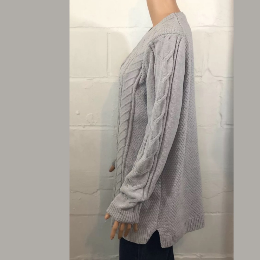 J Jill Chenille Sweater Gray Cable Knit Long Sleev - Picture 5 of 7